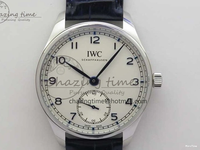 MIROTIME 0411 Packable Portuguese IW358304 ZF 1:1 Best Edition SS White Dial Blue Markers on Leather Strap A 7079